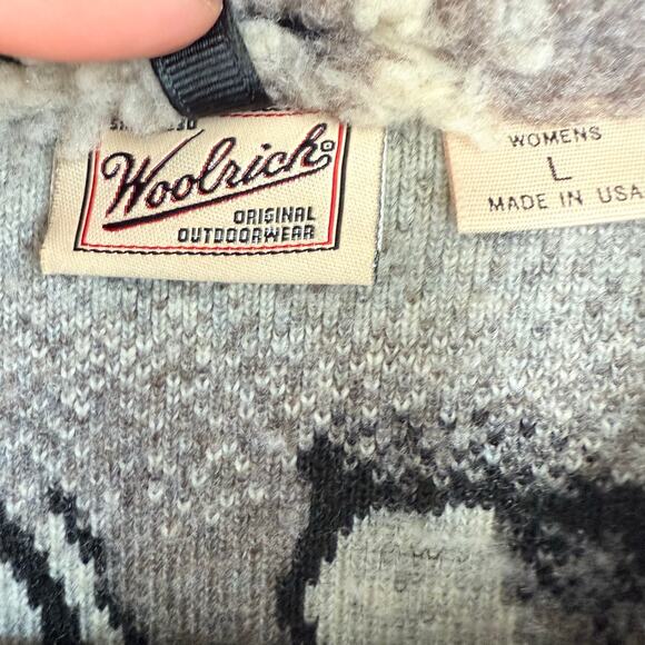 Vtg Woolrich Jacket Deep Pile Sherpa Fleece Polar Beat Print Womens L USA Made - Picture 4 of 10